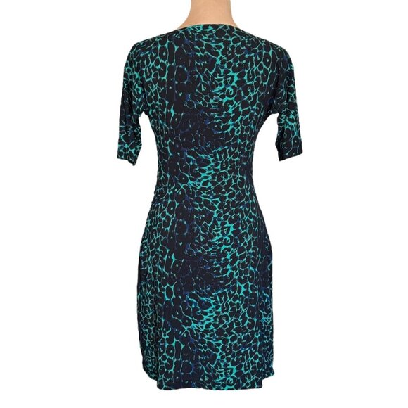 BCBGMaxAzria Leopard Print Mini Dress Sz.S Black Green Animal Print Cowl Neck - Picture 9 of 13
